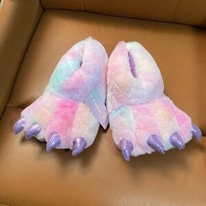 Furry Kids Monster Claw Slippers - Pink and Purple L(2-3) NWT